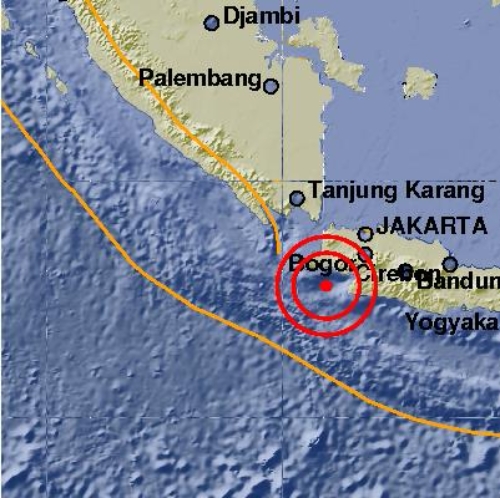 인도네시아 자바섬 남부 해저에서 23일 오후 1시 34분께(현지시간) 규모 6.4의 강진이 발생했다. 사진=인도네시아 기상기후지질청(BMKG) 홈페이지 캡처