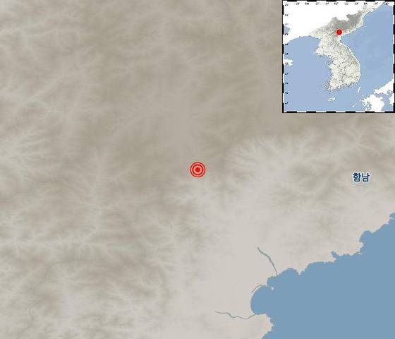 28일 오후 8시 7분경 북한 함경남도 장진에 3.2 규모의 지진이 발생했다. 사진=기상청 제공