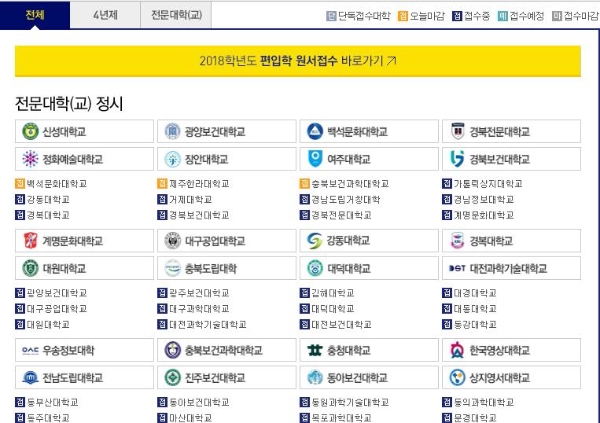 2018학년도 전문대 정시 2차 접수기간이 진행된 가운데 30일 접수 마감을 앞둔 대학은 3곳이다. 사진=진학사어플라이 홈페이지 캡처