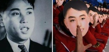 하태경 의원의 페이스북에 올라온 김일성 젊은 시절 사진과 10일 응원에 사용된 김일성으로 추정되는 인물의 가면. 사진=하태경 페이스북