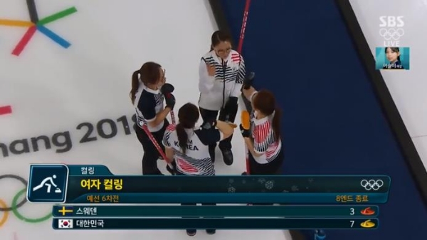 모두 김씨로 구성된 여자 컬링 대표팀은 평창동계올림픽에서 최고의 활약을 펼치고 있다. 사진=SBS 중계화면 캡처