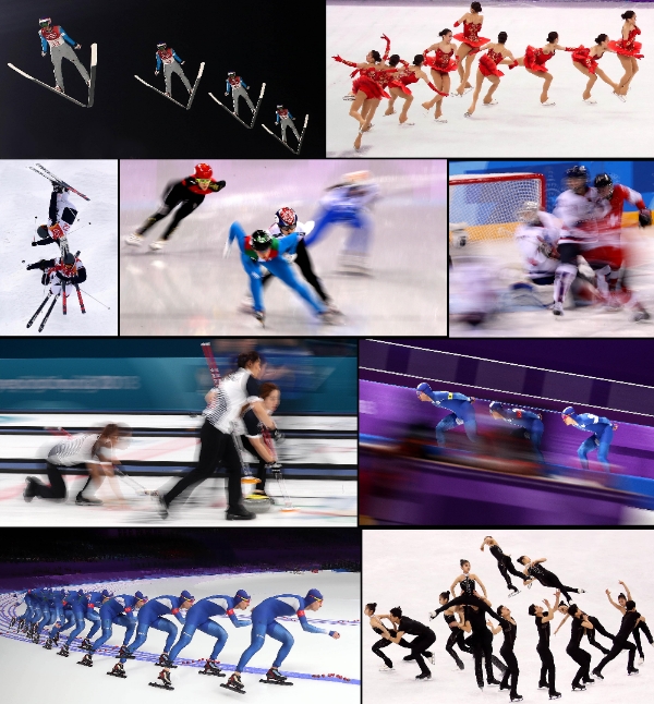 세계인의 축제인 2018 평창 동계올림픽이 17일간의 여정이 25일 폐막했다. 하나의 목표로 선의의 경쟁을 펼치는 선수들의 경기 장면은 언제나 역동감이 넘친다. 사진은 다중노출 등 카메라에 내장된 기술을 이용한 경기 장면. / 뉴시스