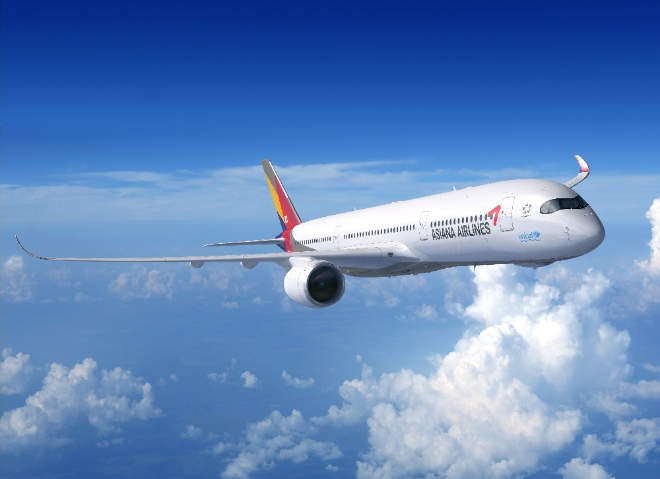 현재 인천~샌프란시스코 노선에 투입되고 있는 아시아나항공 A350-900 항공기로, 해당 기종은 오는 4월과 7월부터 각각 LA와 시애틀 노선에도 신규 투입될 예정이다. 사진=아시아나항공