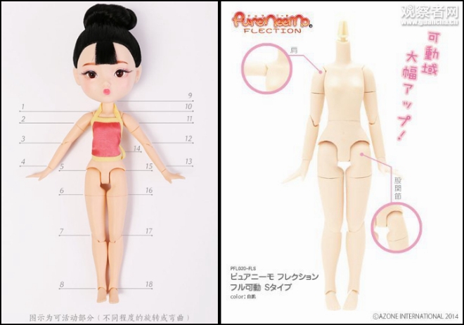 왼쪽 고궁박물관 상품숍 발매 인형, 오른쪽은 일본 아존(Azone) 제품. 자료=관찰자망