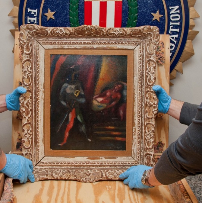 FBI가 도난당한 지 30년 만에 찾아낸 마르크 샤갈의 작품 '오델로와 데스데모나'. 사진=FBI