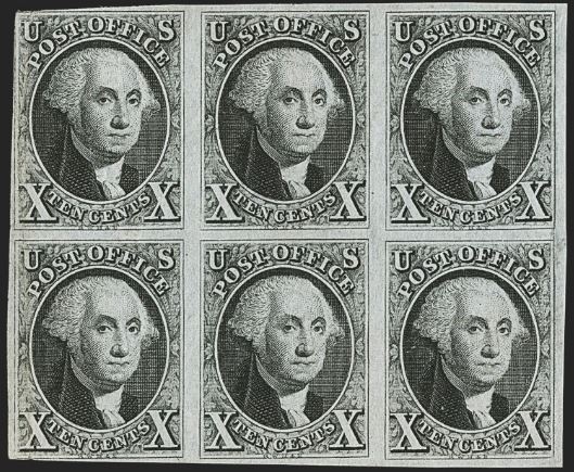 오는 10월 경매 예정인 1847년에 발행된 미국 최초의 우표. 조지 워싱턴 초대 대통령의 초상화가 디자인 되어 있다.