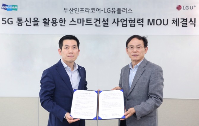 LG유플러스와 두산인프라코어는 5G 기반의 무인자율작업이 가능한 건설기계 기술 개발 등 스마트건설 사업협력을 위한 양해각서(MOU)를 체결했다고 29일 밝혔다.