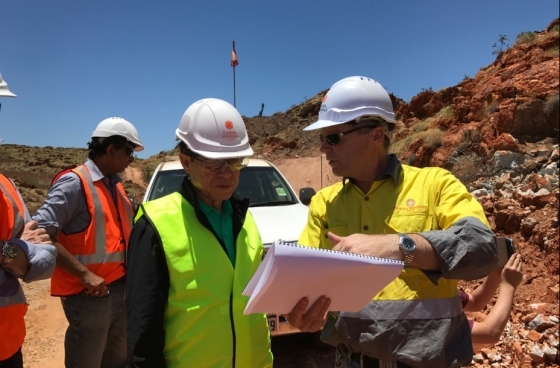 지난해 11월 당시 포스코 수장이었던 권오준 전 회장이 호주 필바라의 리튬광산을 방문해 현장을 점검하고 있다. 사진제공=포스코