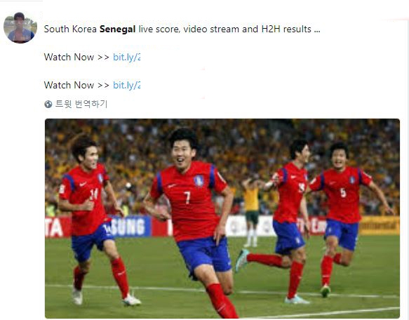 한국과 세네갈 경기를 볼 수 있는 낚시성 사이트가 SNS에 퍼져있다. 