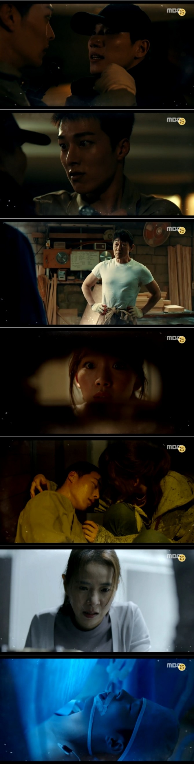 21일 오후 방송되는 MBC 수목드라마 '이리와 안아줘' 17~18회에서는 윤현무(김경남)의 공격을 받은 채도진(장기용)이 의식 불명에 빠지고 이를 한재이(진기주)가 발견하는 반전이 그려진다. 사진=MBC 영상 캡처
