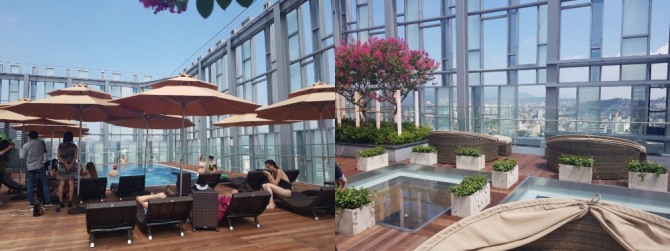 호텔 최상부층(RF)층의 위치한 동대문권의 유일의 루프 톱 수영장. 사진=김혜림기자