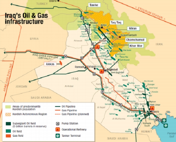 이라크 주요 유·가스전 및 에너지부문 인프라. 자료=에너지경제연구원.