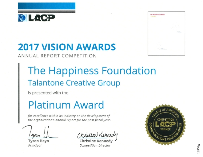 SK행복나눔재단의 연차보고서(Annual Report)가 지난해에 이어 연속 2년 ‘LACP 비전 어워즈(Vision Awards)’에서 최고상인 플래티넘 상을 받았다. 사진=SK행복나눔재단 
