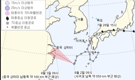 태풍 종다리 마침내 상하이 상륙, 중국 기상청 기록적 폭염 8월5일부터 해소… 서울 홍천 오늘 내일날씨 영향 