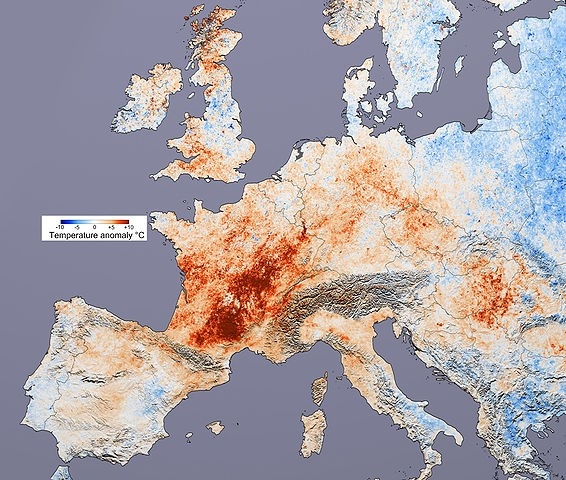 올 여름 프랑스의 기후지도. 빨갛게 보일수록 더운 지역이다. 자료=글로벌이코노믹