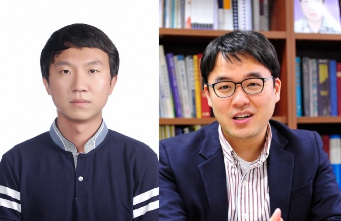 영국왕립화학회 JMC C 논문 표지에 선정된 김건우학생(좌)과 박영돈 지도교수  