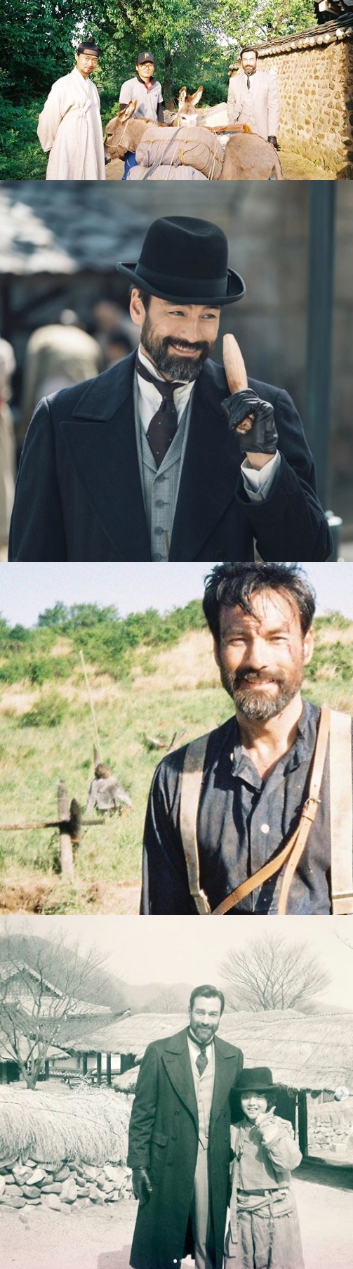 rtvN 토일드라마 '미스터 션샤인' 카일 무어 역의 데이비드 맥기니스 현장 비하인드 컷. 사진=데이비드 맥기니스, 고우림(도미 역, 맨 아래) 인스타그램 캡처