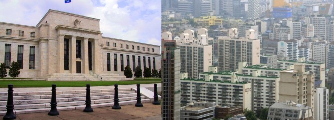 미국 연준(왼쪽)과 서울 시내 아파트.