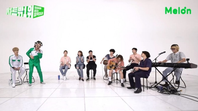 멜론 ‘차트밖1위’ 시즌2 1화에 출연한 ‘노라조’와 ‘잔나비’의 모습.