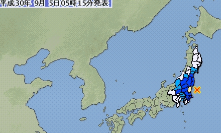 태풍 제비로 일본 오사카 간사이 공항이 침수되는 등 태풍 피해가 확산되고 있는 가운데 이번에는 일본에 지진이 일어났다. 일본열도 침몰론까지 나오고 있다. 사진은 일본 기상청 지진 발생지역    