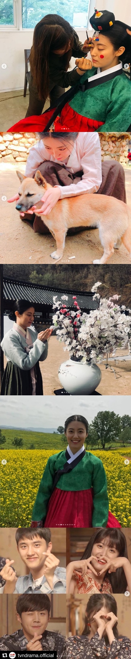 tvN 월화드라마 백일의 낭군님에서 홍심 역으로 열연하고 있는 남지현이 신부로 꽃단장 중인 사진과 함께 현장 비하인드 컷을 공개해 눈길을 끌고 있다. 사진=남지현 인스타그램 캡처