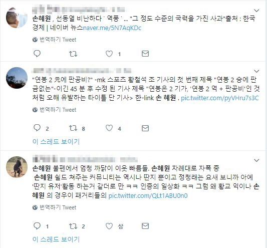 더불어민주당 손혜원 의원에 대한 누리꾼들의 반응 사진= 트위터 캡쳐