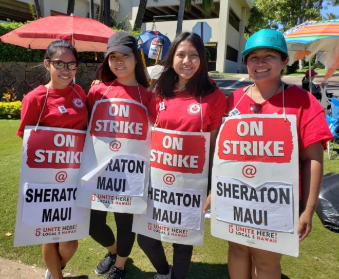 하와이 지역 메리어트 직원들이 속한 노동조합 ‘유나이트 히어 5구역(Unite Here Local 5)’은 부당노동행위를 했다며 쉐라톤 마우이(Sheraton Maui)를 상대로 소송을 제기했다. 사진=‘유나이트 히어 5구역' 트위터 캡처