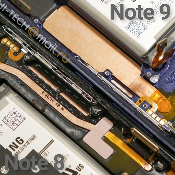 갤럭시노트9은 배터리만 커진 게 아니다. 훨씬 강력한 성능을 갖춘 수냉식 냉각시스템을 갖춤으로써 노트북 수준의 냉각시스템을 갖췄다는 평가를 받았다.(사진=하이테크앳메일닷러시아)