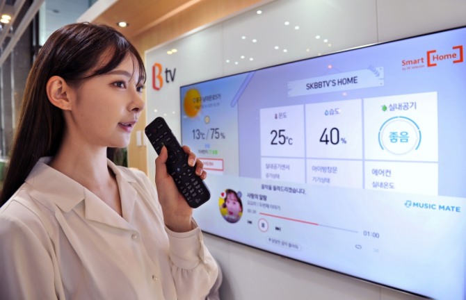 SK브로드밴드는 B tv의 다양한 AI 서비스를 일반 셋톱박스 고객도 이용할 수 있도록 ‘B tv NUGU 서비스’를 개시한다고 12일 밝혔다.