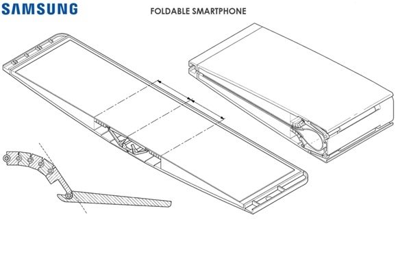 삼성전자가 지난해 초 특허를 출원한 폴더블폰의 모습. 미특허청은 이 내용을 지난 20일 발표했다. (사진=미특허청/렛츠고디지털)