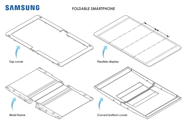 삼성전자의 폴더블폰과 관련된 새로운 특허가 등장했다.(사진=미특허청,/렛츠고디지털)