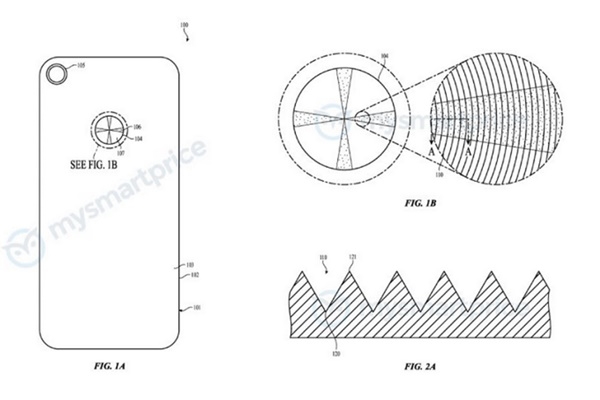 특허도면을 보면 애플은 CNC밀링머신을 사용해 아이폰 뒷면에 홈을 파게 되는데 이들은 제품에서 빛이 반사되는 방식을 바꿔준다. 즉 단말기를 약간만 움직여도 색깔이 바뀐다. (사진=미특허청, 마이스마트프라이스)