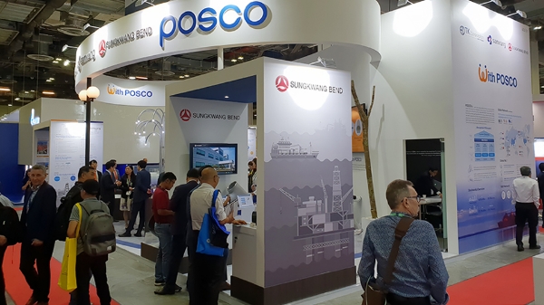  국제 오일 및 가스산업박람회(OSEA)장에 마련된 포스코 부스. /사진=포스코
