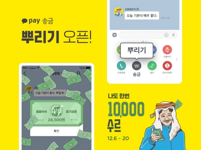 카카오페이는 3일 송금 서비스에 ‘뿌리기’ 기능을 새로 추가했다.