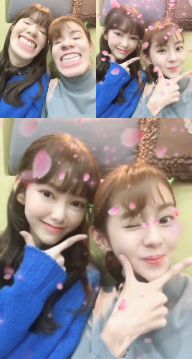 KBS2TV 주말드라마 하나뿐인 내편에서 자매 케미를 과시하는 나혜미(왼쪽)가 유이와 담은 대기실 사지을 공개해 웃음을 선사했다. 사진=나혜미 인스타그램 캡처