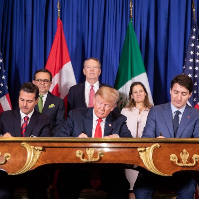 미국과 캐나다, 멕시코 3개국은 11월 30일(현지 시간), 나프타(NAFTA)를 대체하는 새로운 무역 협정 '미·멕시코·캐나다 협정(USMCA)'에 서명했다. 자료=백악관