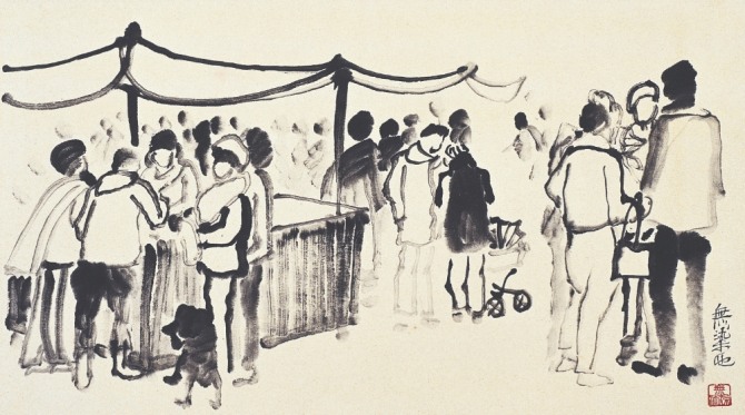 최성숙 작 브라운슈바이크의 크리스마스장날, 39.5x51.5, 화선지에 먹, 1978