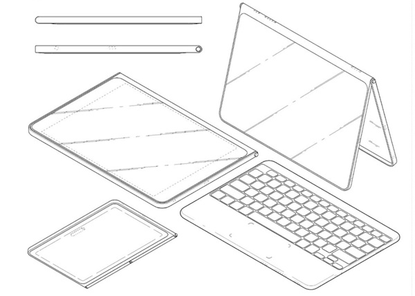 특허청이 14일 발표한 공고내용에 드러난 LG전자의 프리미엄 태블릿 디자인. 베젤리스 화면에 무선 키보드로 구성된다.(사진=특허청/렛츠고디지털)