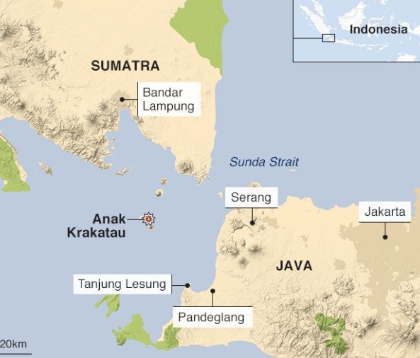 아낙 크라카타우화산 위치. 사진=영국 BBC캡쳐