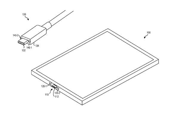MS가 자석을 사용해 USB-C케이블을 포트에 손쉽게 연결하고 빼낼 수 있도록 하는 특허를 출원했다. 사진 왼쪽 포트 좌우(140-1,140-2)에 자석이 들어가고, 오른쪽 콘센트(120-1,120-2)에도 자석이 들어간다. 기존에 사용되는 걸쇠가 사라질 수 있다. 손쉽게 포트에 케이블을 끼워넣거나 끌어 당기면 빠진다. (사진=미특허청)