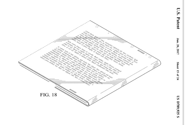 인텔이 지난 2017년 미특허를 받은  폴더블폰 단말기 상의 텍스트구현 모습 (사진=미특허청)
