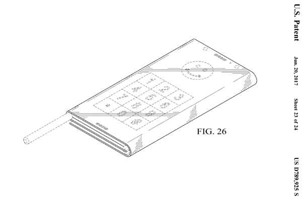 인텔 폴더블특허 도면. 삼성 갤럭시노트처럼 스타일러스가 들어있다.(사진=미특허청)