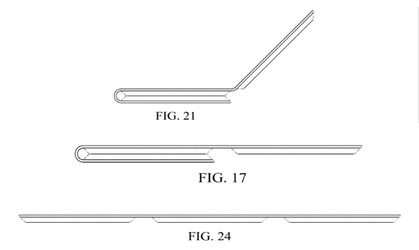 인텔의 특허받은 폴더블폰 디자인의 펼친모습과 접혀진 모습(사진=미특허청)