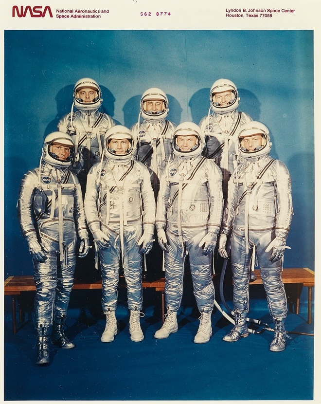 1962년 나사의 1인승 유인우주선 머큐리 프로그램에 참가하기 위해 선발된 최초의 승무원 7인. 이어 2인승 우주선 탐사용 제미니프로그램이 시작됐다. (사진=나사)
