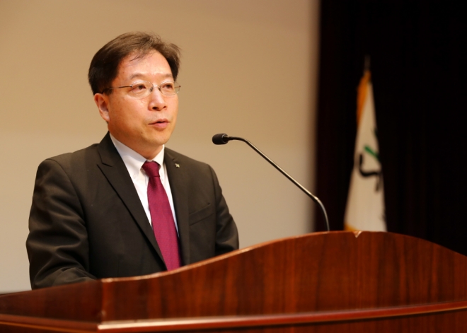 2018년 1월 2일 서울주택도시공사 김세용 사장이 취임식에서 취임사를 하고 있다. 사진=서울주택도시공사 