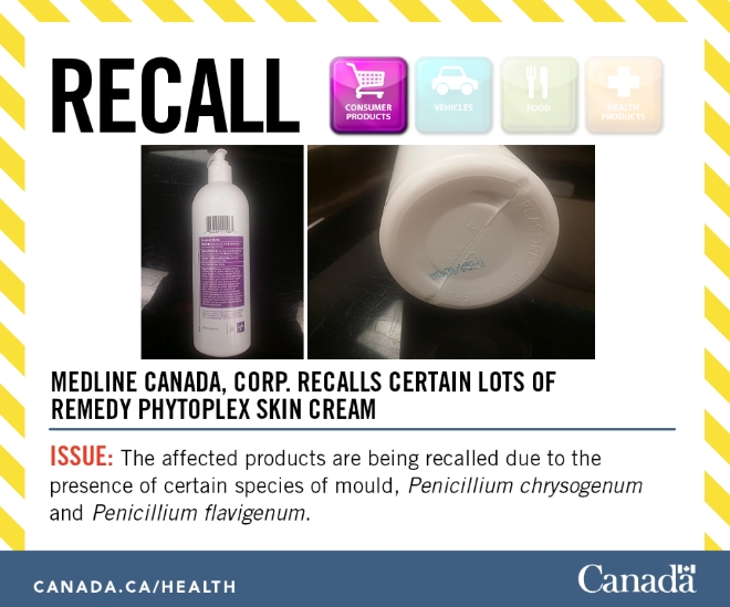 캐나다 보건부는 곰팡이가 나왔다며 메드라인의 스킨크림 리콜을 명령했다. 사진=캐나다 보건부 페이스북 캡처 