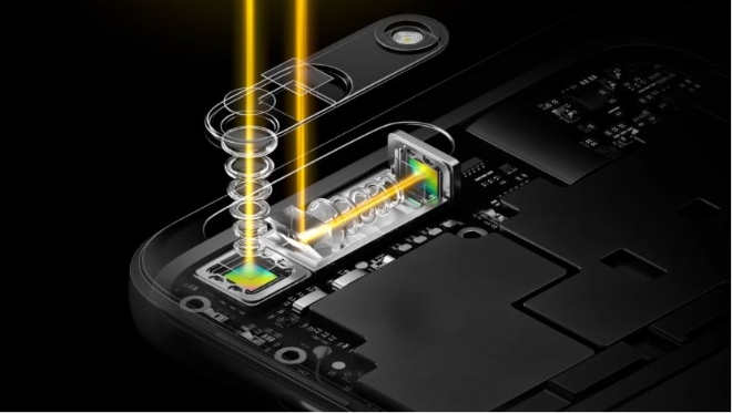 오포가 2017년 공개한 ‘무손실 5X 광학 줌 기술’의 원리는 프리즘을 이용해 굴절시킨 피사체의 빛을 카메라 센서에 보낸다.(사진=오포) 