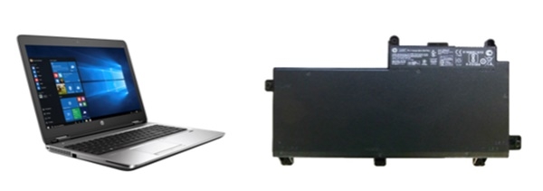 HP 리콜 대상 노트북의 대표 모델과 배터리(사진=미소비자제품안전위원회)