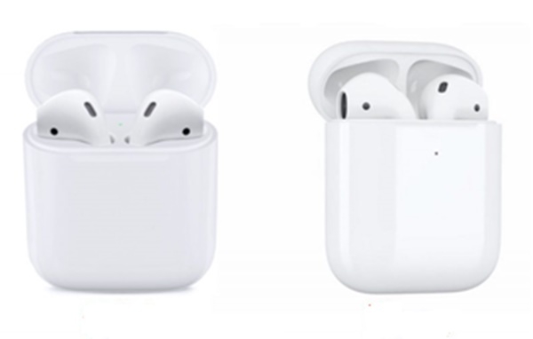 애플이 지난달 20일(현지시각) 발표한 신형에어팟(오른쪽)과 구형 에어팟. 올해와 내년에 2종의 신형 에어팟 모델을 내놓으며 이 가운데 하나는 전혀 새로운 모델이 될 것으로 알려지고 있다. (사진=애플)