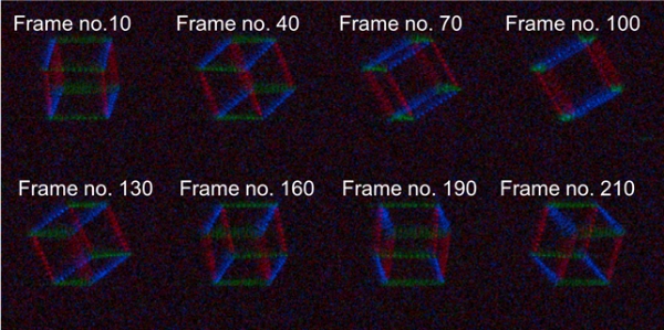 KAIST(총장 신성철)가 박용근 물리학과 교수 연구팀이 안경 없이도 3차원 홀로그래픽 디스플레이를 재생할 수 있는 기술을 개발했다고 밝혔다. 사진은 60 Hz로 동작하는 3차원 동적 컬러 홀로그램이다. (사진=KAIST) 